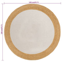 Thumbnail for Teppich Geflochten Weiß & Natur 120 cm Jute & Baumwolle Rund