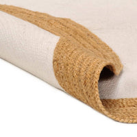 Thumbnail for Teppich Geflochten Weiß & Natur 150 cm Jute & Baumwolle Rund