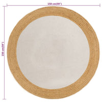 Thumbnail for Teppich Geflochten Weiß & Natur 150 cm Jute & Baumwolle Rund