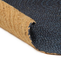 Thumbnail for Wendeteppich Geflochten Marineblau und Natur 90 cm Jute Rund