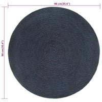 Thumbnail for Wendeteppich Geflochten Marineblau und Natur 90 cm Jute Rund