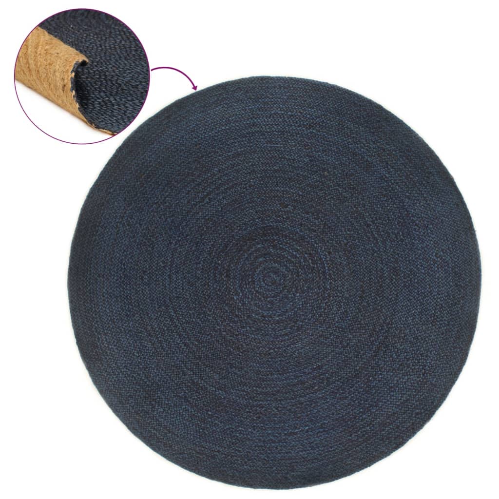 Wendeteppich Geflochten Marineblau und Natur 180 cm Jute Rund