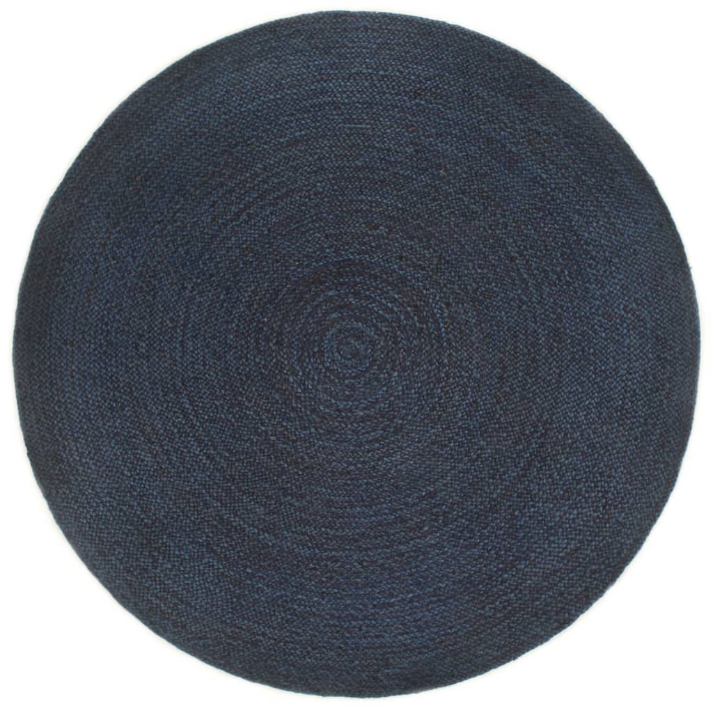 Wendeteppich Geflochten Marineblau und Natur 180 cm Jute Rund