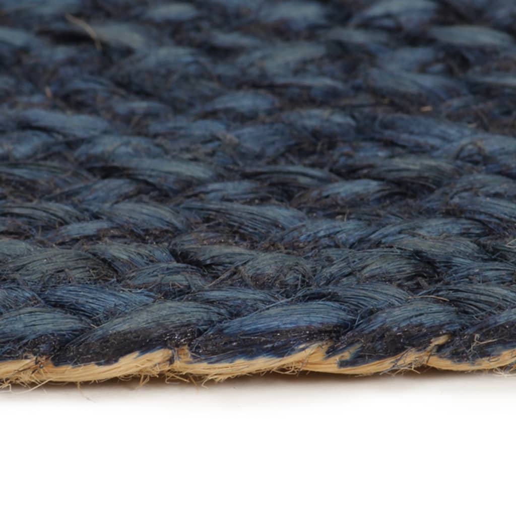 Wendeteppich Geflochten Marineblau und Natur 180 cm Jute Rund