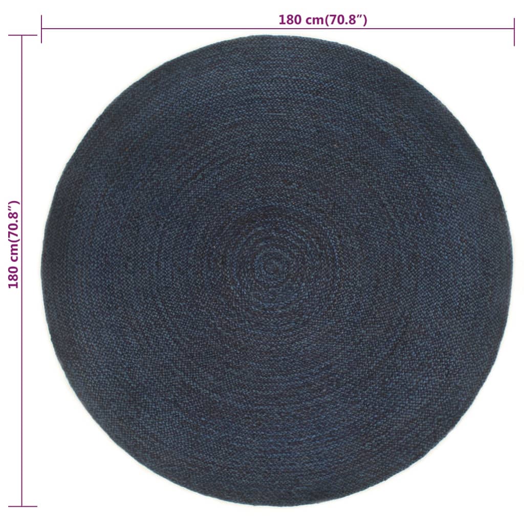 Wendeteppich Geflochten Marineblau und Natur 180 cm Jute Rund