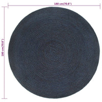 Thumbnail for Wendeteppich Geflochten Marineblau und Natur 180 cm Jute Rund