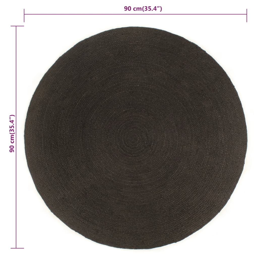 Wendeteppich Geflochten Anthrazit und Natur 90 cm Jute Rund