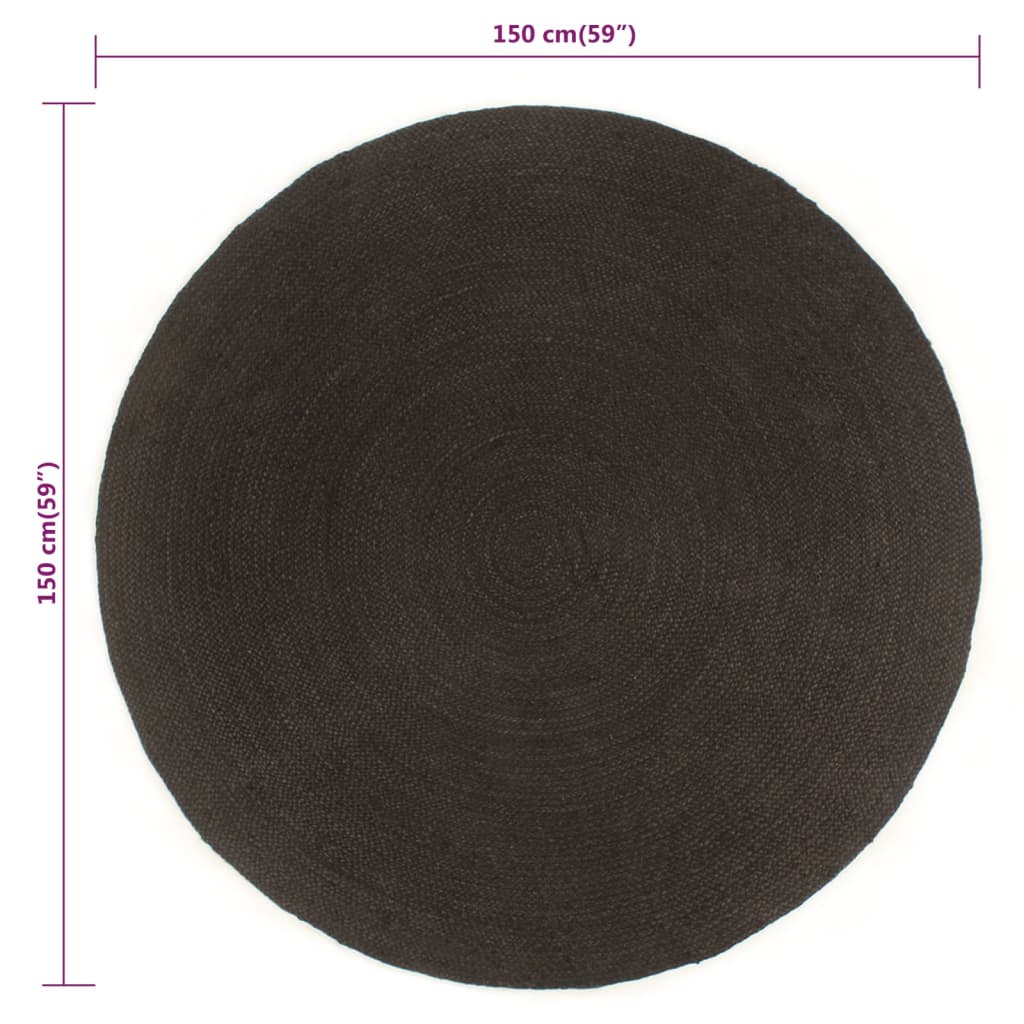 Wendeteppich Geflochten Anthrazit und Natur 150 cm Jute Rund