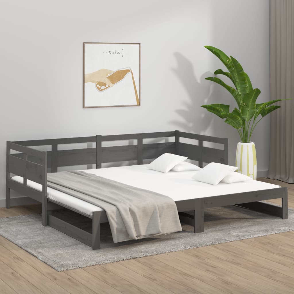 Tagesbett Ausziehbar Grau Massivholz Kiefer 2x(80x200) cm