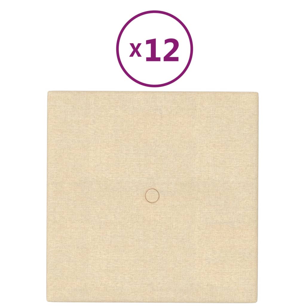 Wandpaneele 12 Stk. Creme 30x30 cm Stoff 1,08 m²