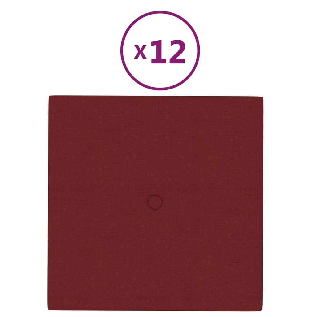 Wandpaneele 12 Stk. Weinrot 30x30 cm Stoff 1,08 m²