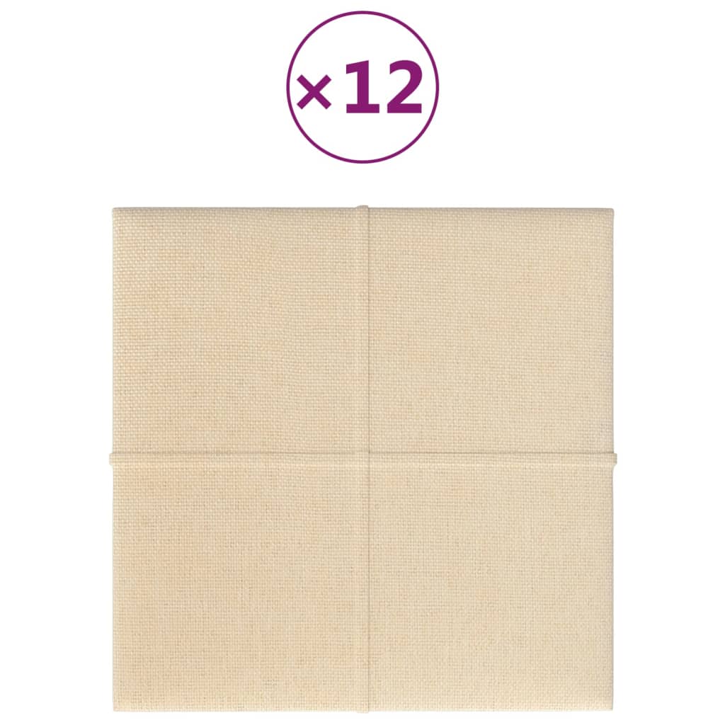 Wandpaneele 12 Stk. Creme 30x30 cm Stoff 1,08 m²