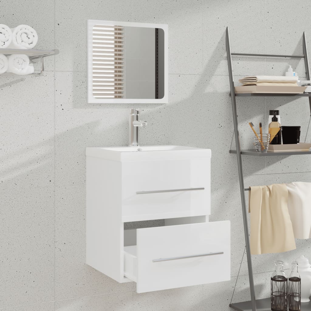 Badschrank mit Spiegel Hochglanz-Weiß 41x38,5x48 cm