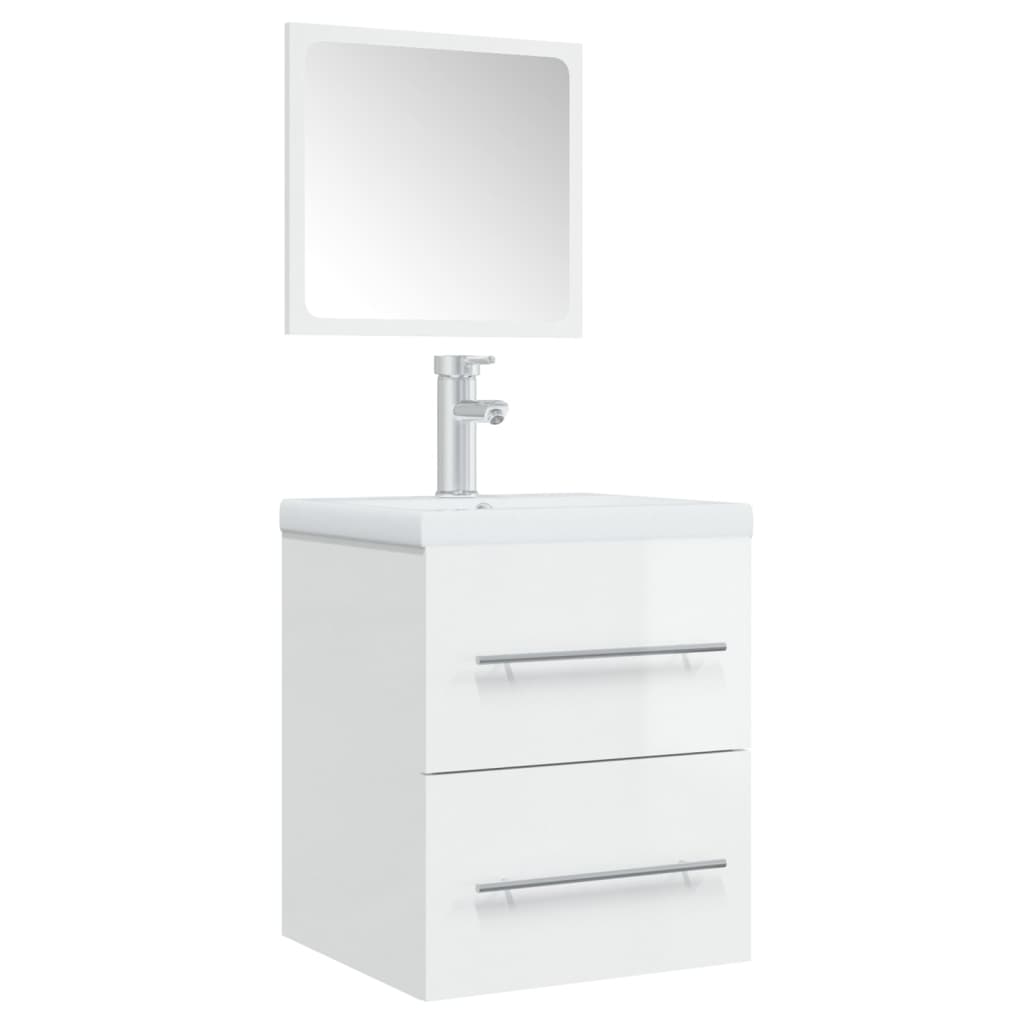 Badschrank mit Spiegel Hochglanz-Weiß 41x38,5x48 cm
