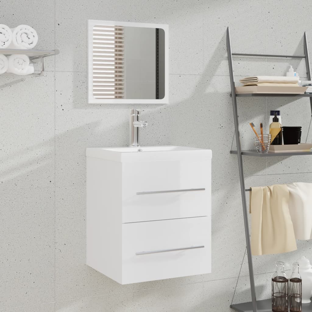 Badschrank mit Spiegel Hochglanz-Weiß 41x38,5x48 cm