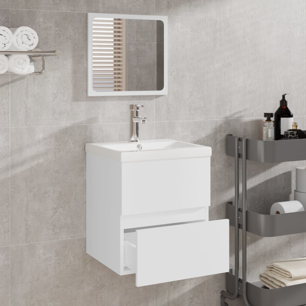 Badschrank mit Spiegel Weiß Holzwerkstoff