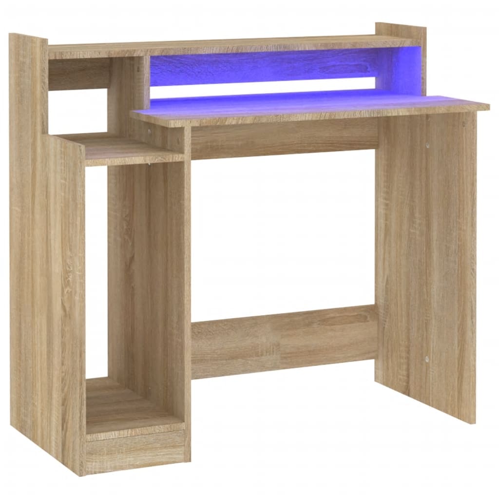 Schreibtisch mit LEDs Sonoma-Eiche 97x90x45 cm Holzwerkstoff