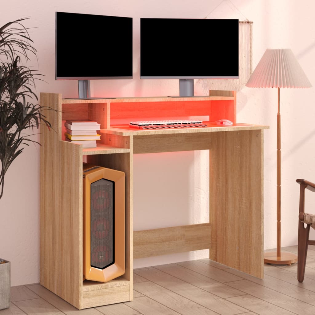 Schreibtisch mit LEDs Sonoma-Eiche 97x90x45 cm Holzwerkstoff