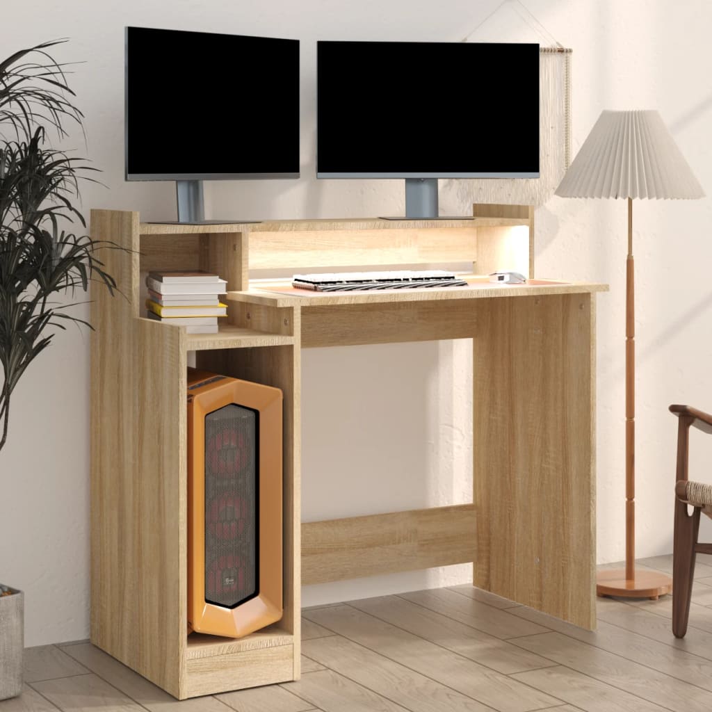 Schreibtisch mit LEDs Sonoma-Eiche 97x90x45 cm Holzwerkstoff