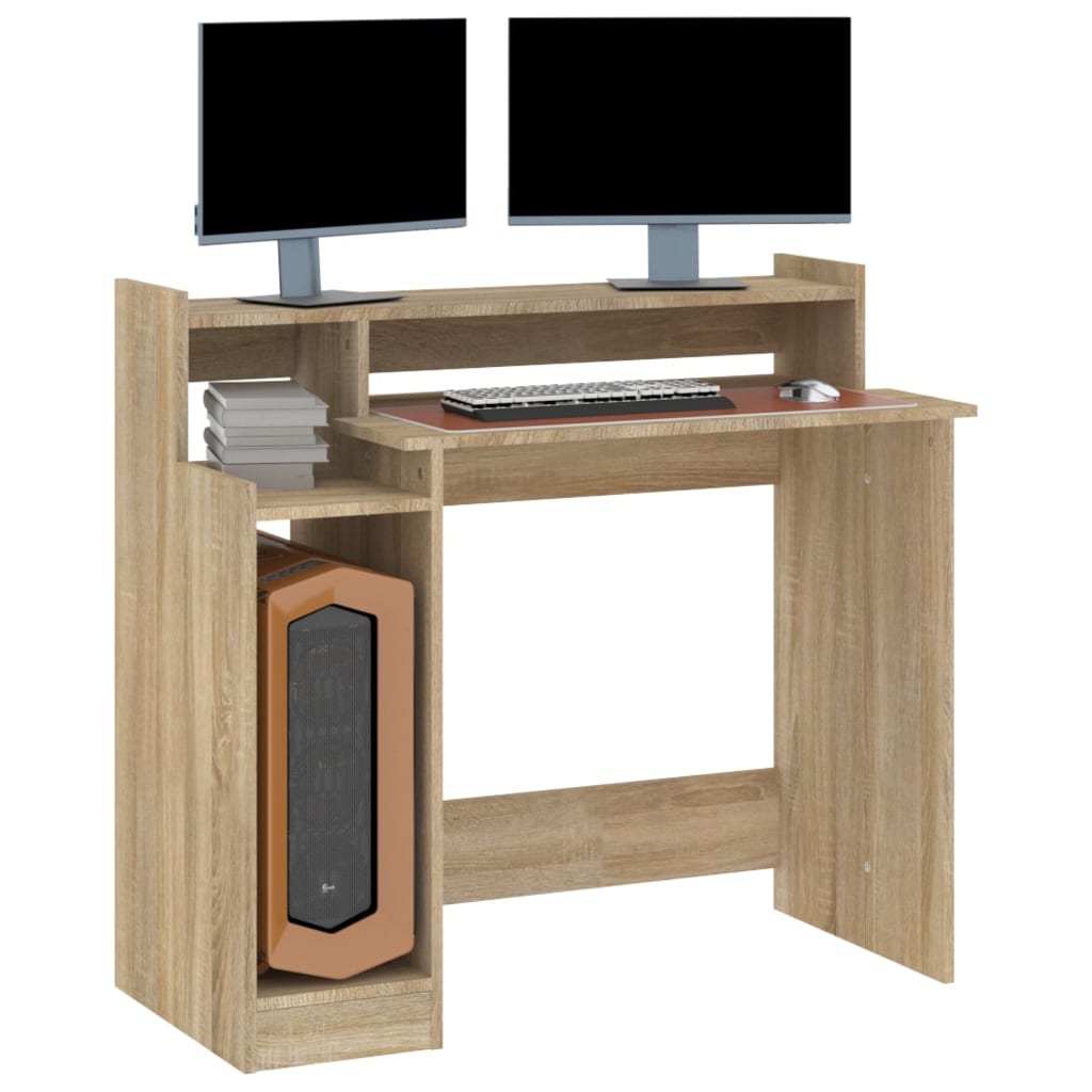 Schreibtisch mit LEDs Sonoma-Eiche 97x90x45 cm Holzwerkstoff
