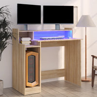 Thumbnail for Schreibtisch mit LEDs Sonoma-Eiche 97x90x45 cm Holzwerkstoff