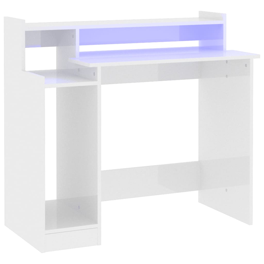 Schreibtisch mit LEDs Hochglanz-Weiß 97x90x45 cm Holzwerkstoff