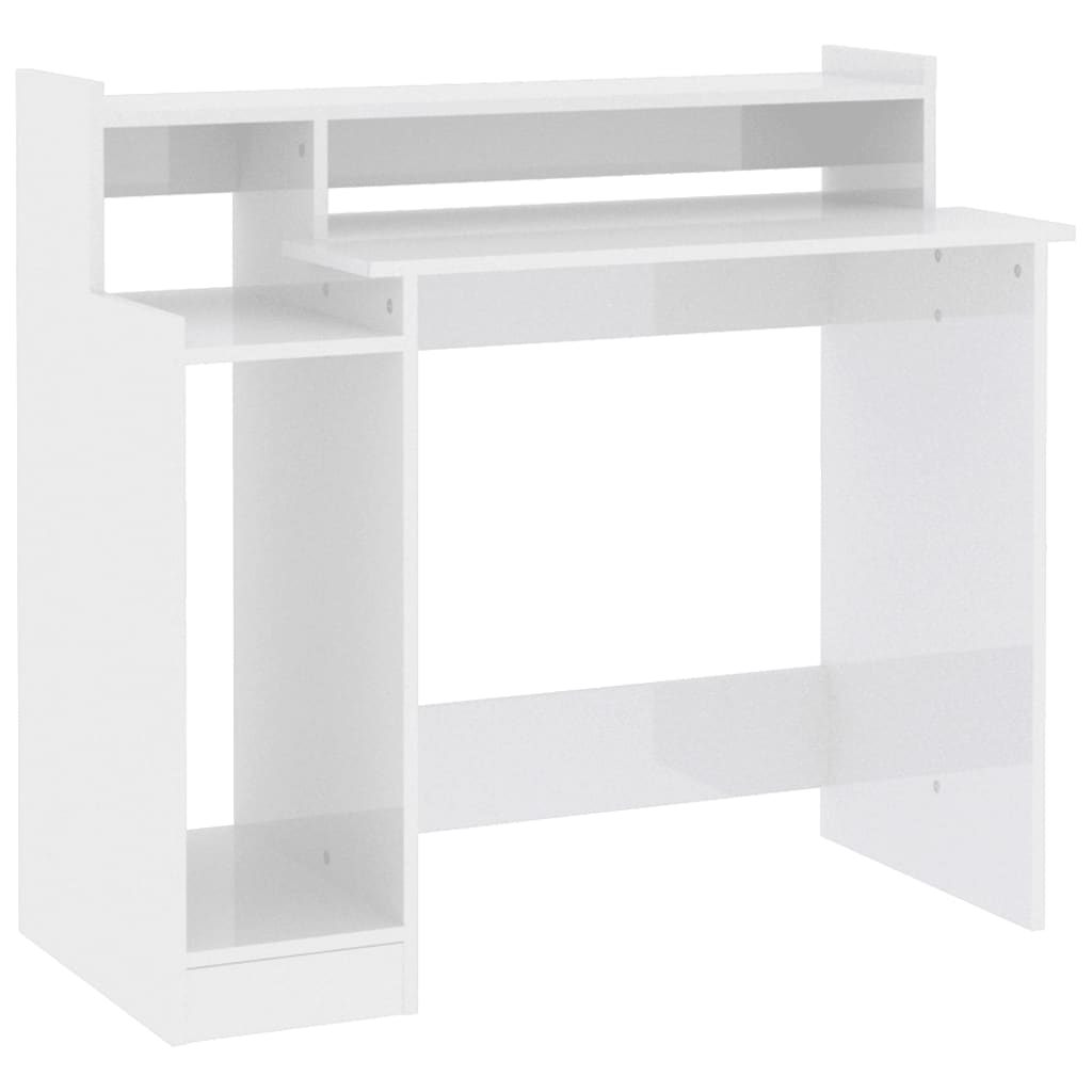 Schreibtisch mit LEDs Hochglanz-Weiß 97x90x45 cm Holzwerkstoff