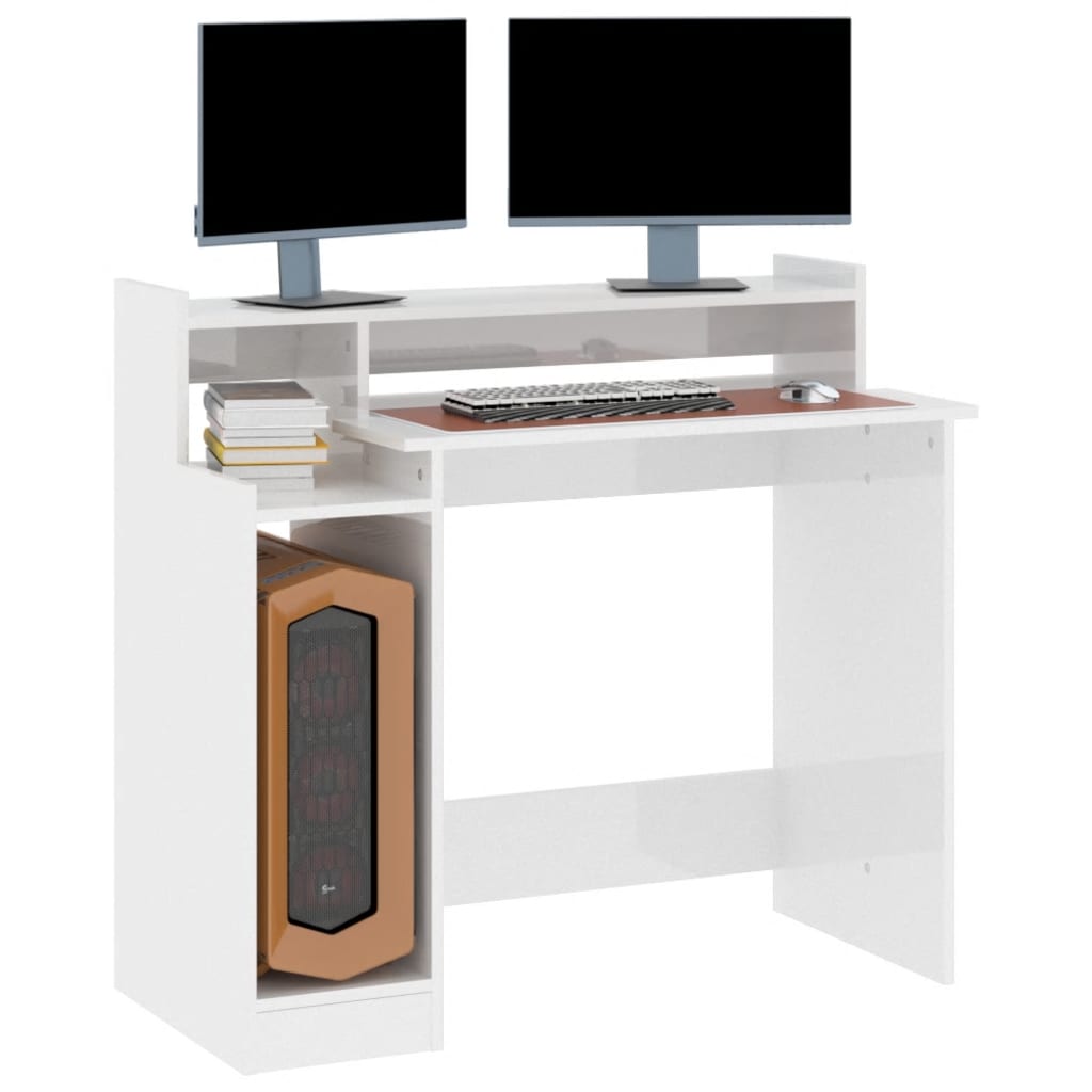 Schreibtisch mit LEDs Hochglanz-Weiß 97x90x45 cm Holzwerkstoff