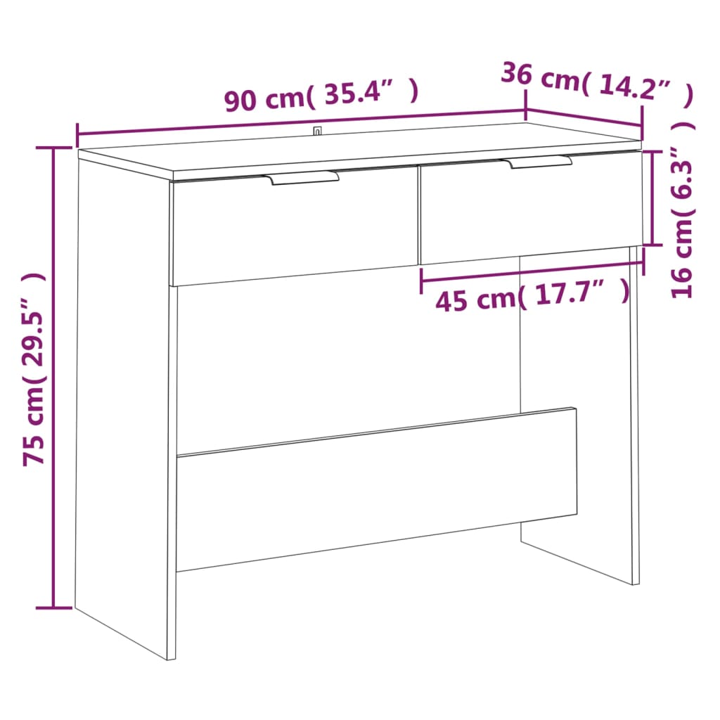 Konsolentisch Hochglanz-Weiß 90x36x75 cm Holzwerkstoff