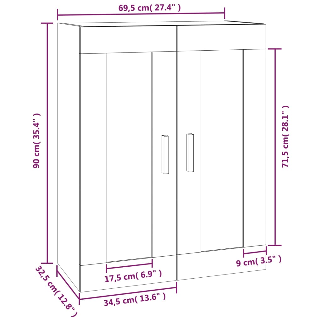 Wandschrank Weiß 69,5x32,5x90 cm Holzwerkstoff