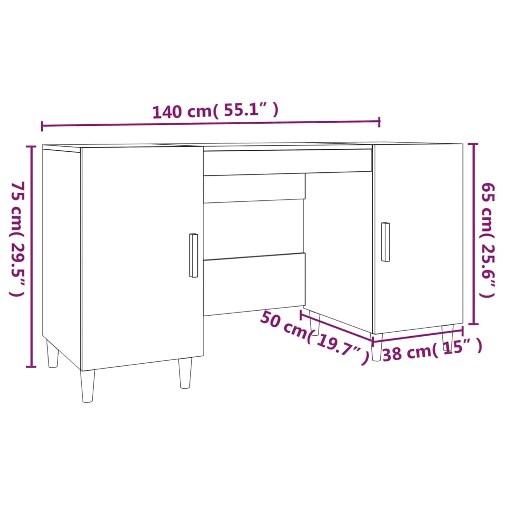 Schreibtisch Hochglanz-Weiß 140x50x75 cm Holzwerkstoff