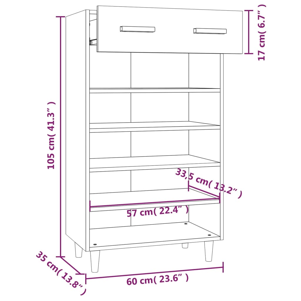 Schuhschrank Sonoma-Eiche 60x35x105 cm Holzwerkstoff