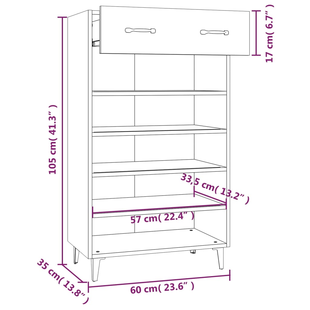 Schuhschrank Sonoma-Eiche 60x35x105 cm Holzwerkstoff