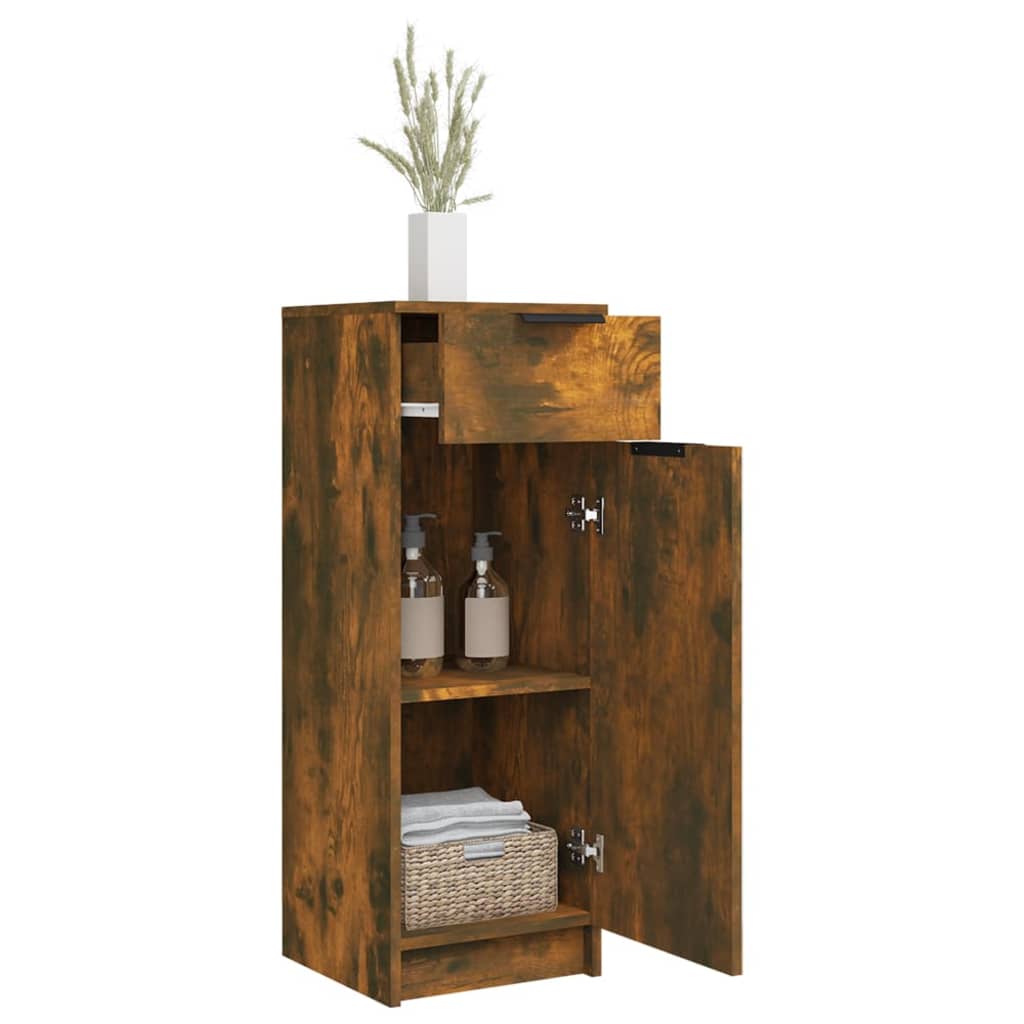 Badezimmerschrank Räuchereiche 32x34x90 cm Holzwerkstoff