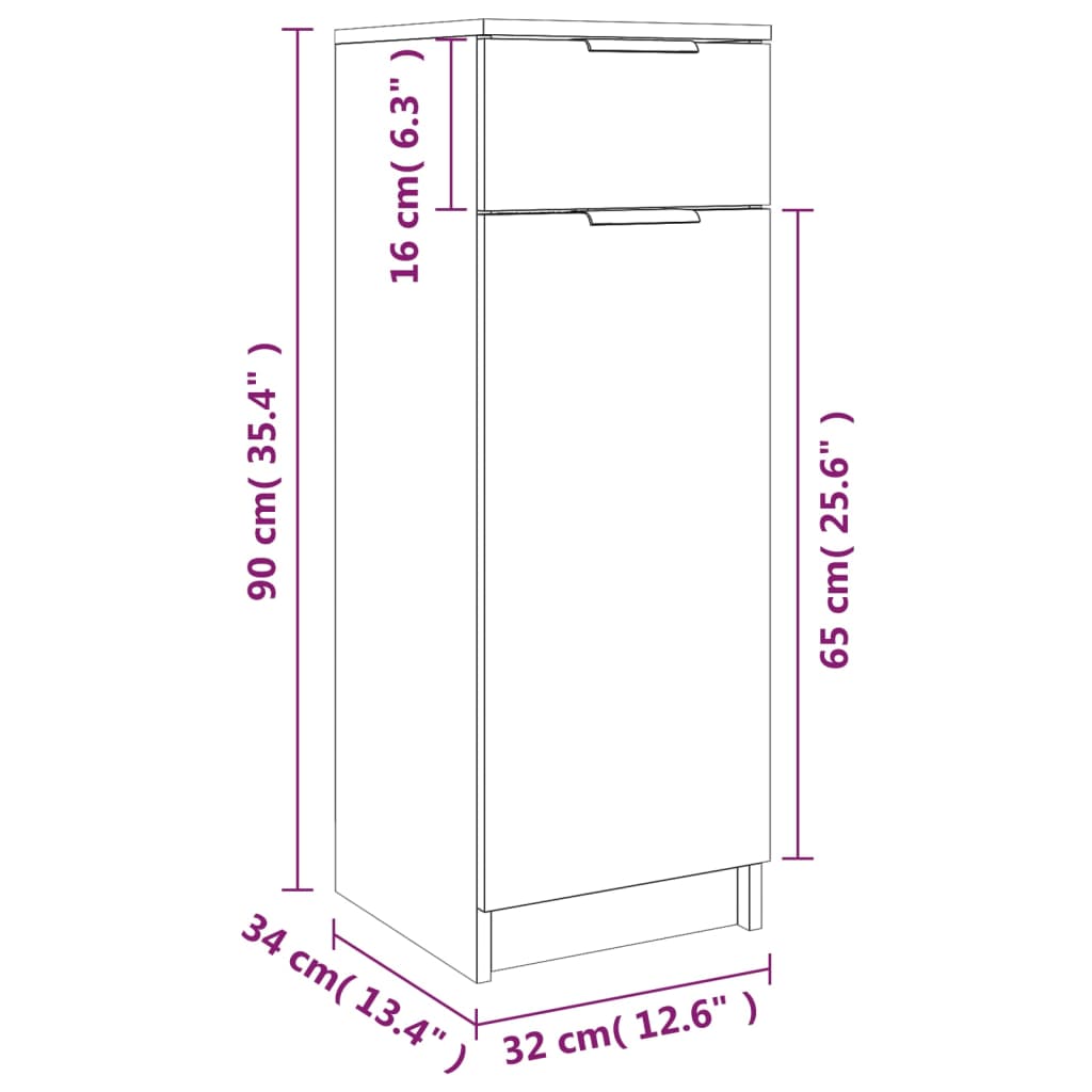 Badezimmerschrank Grau Sonoma 32x34x90 cm Holzwerkstoff