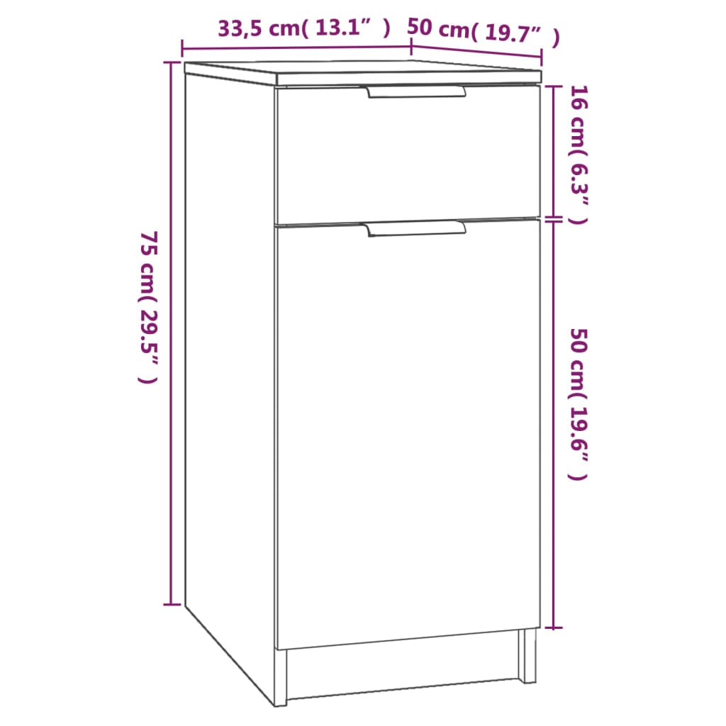 Schreibtischschrank Braun Eiche 33,5x50x75 cm Holzwerkstoff