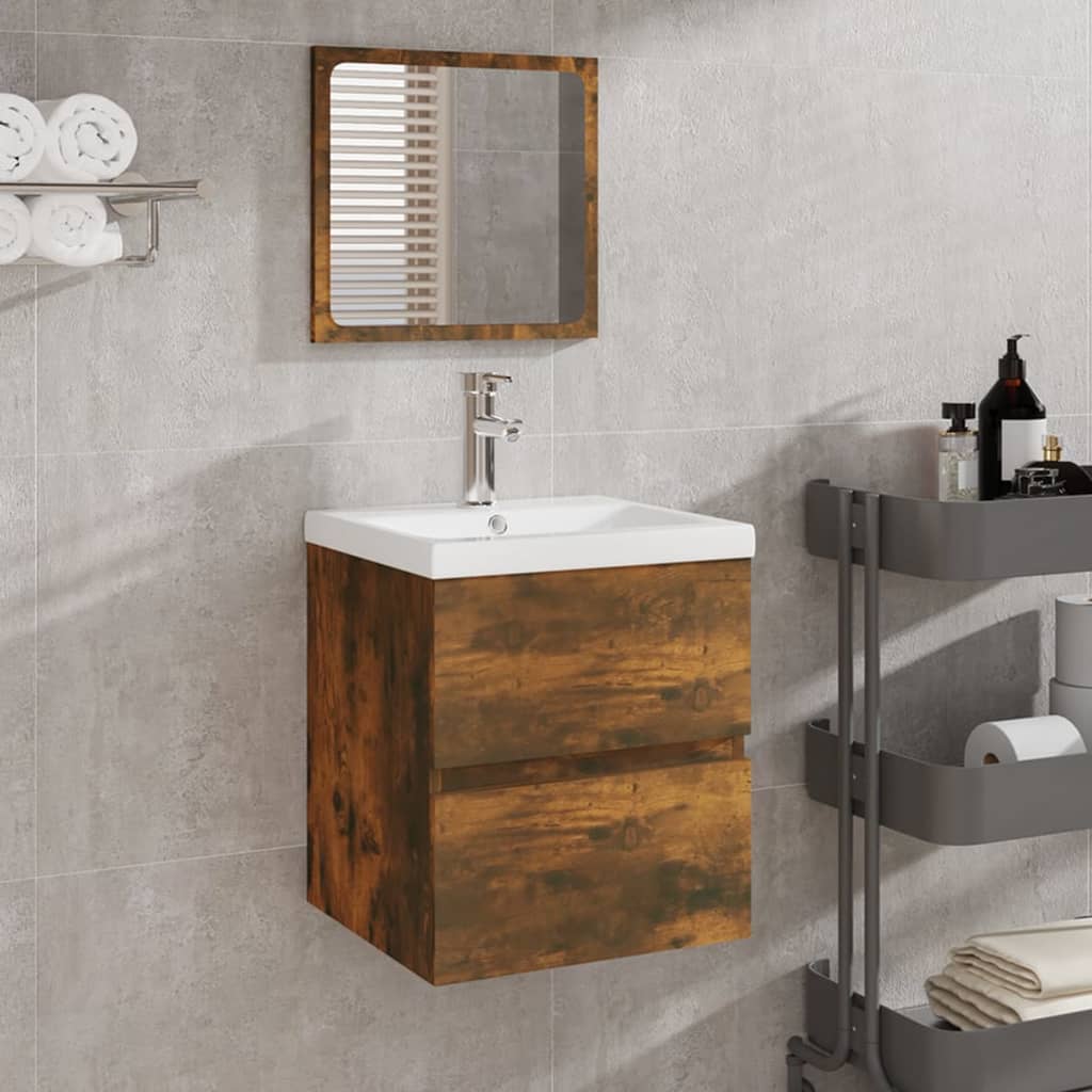 Badschrank mit Spiegel Räuchereiche Holzwerkstoff