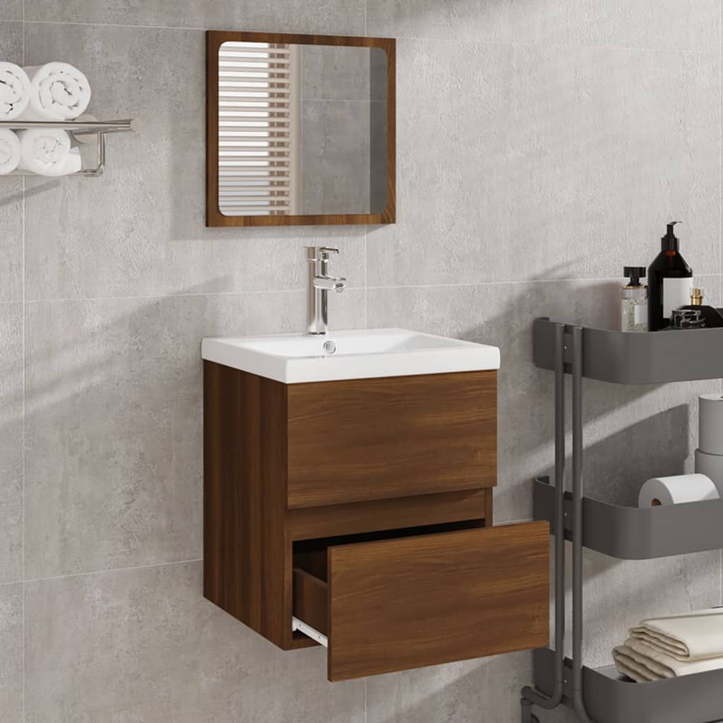 Badschrank mit Spiegel Braun Eichen-Optik Holzwerkstoff