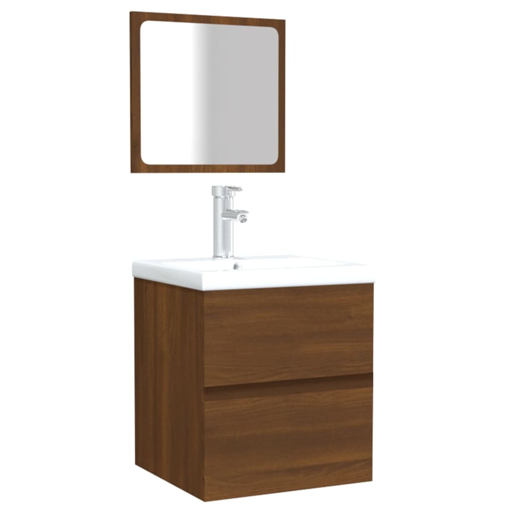 Badschrank mit Spiegel Braun Eichen-Optik Holzwerkstoff