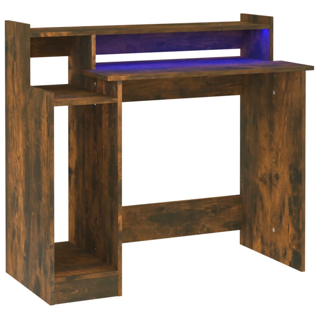 Schreibtisch mit LEDs Räuchereiche 97x90x45 cm Holzwerkstoff