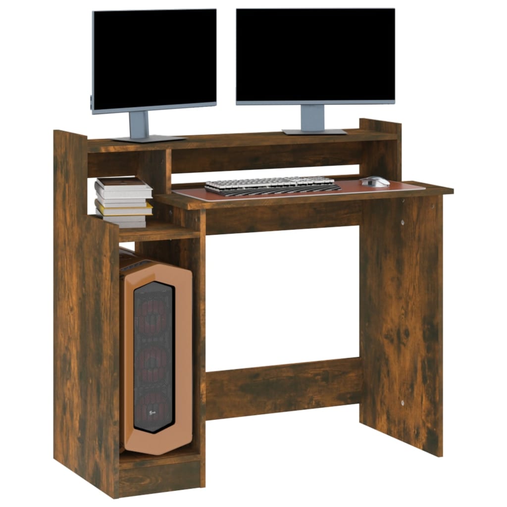 Schreibtisch mit LEDs Räuchereiche 97x90x45 cm Holzwerkstoff