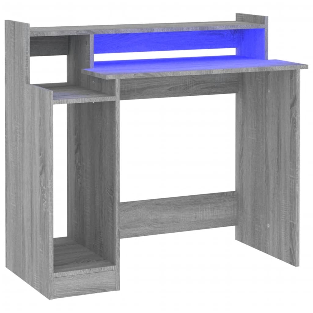 Schreibtisch mit LEDs Grau Sonoma 97x90x45 cm Holzwerkstoff
