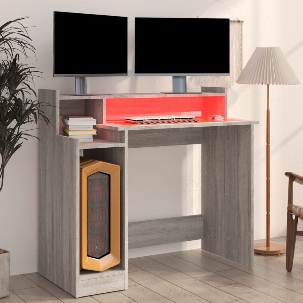 Schreibtisch mit LEDs Grau Sonoma 97x90x45 cm Holzwerkstoff
