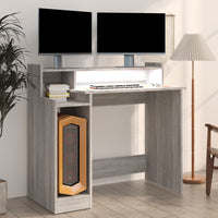 Thumbnail for Schreibtisch mit LEDs Grau Sonoma 97x90x45 cm Holzwerkstoff