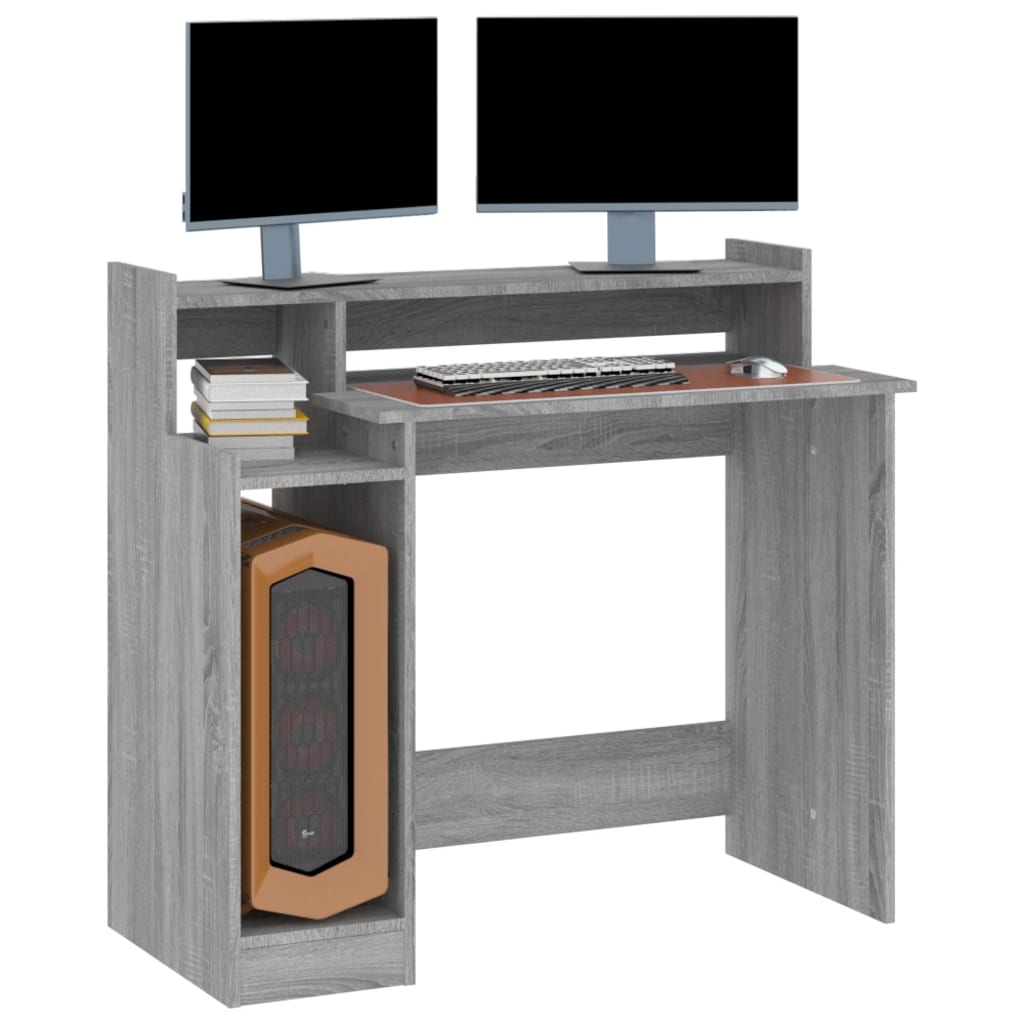Schreibtisch mit LEDs Grau Sonoma 97x90x45 cm Holzwerkstoff