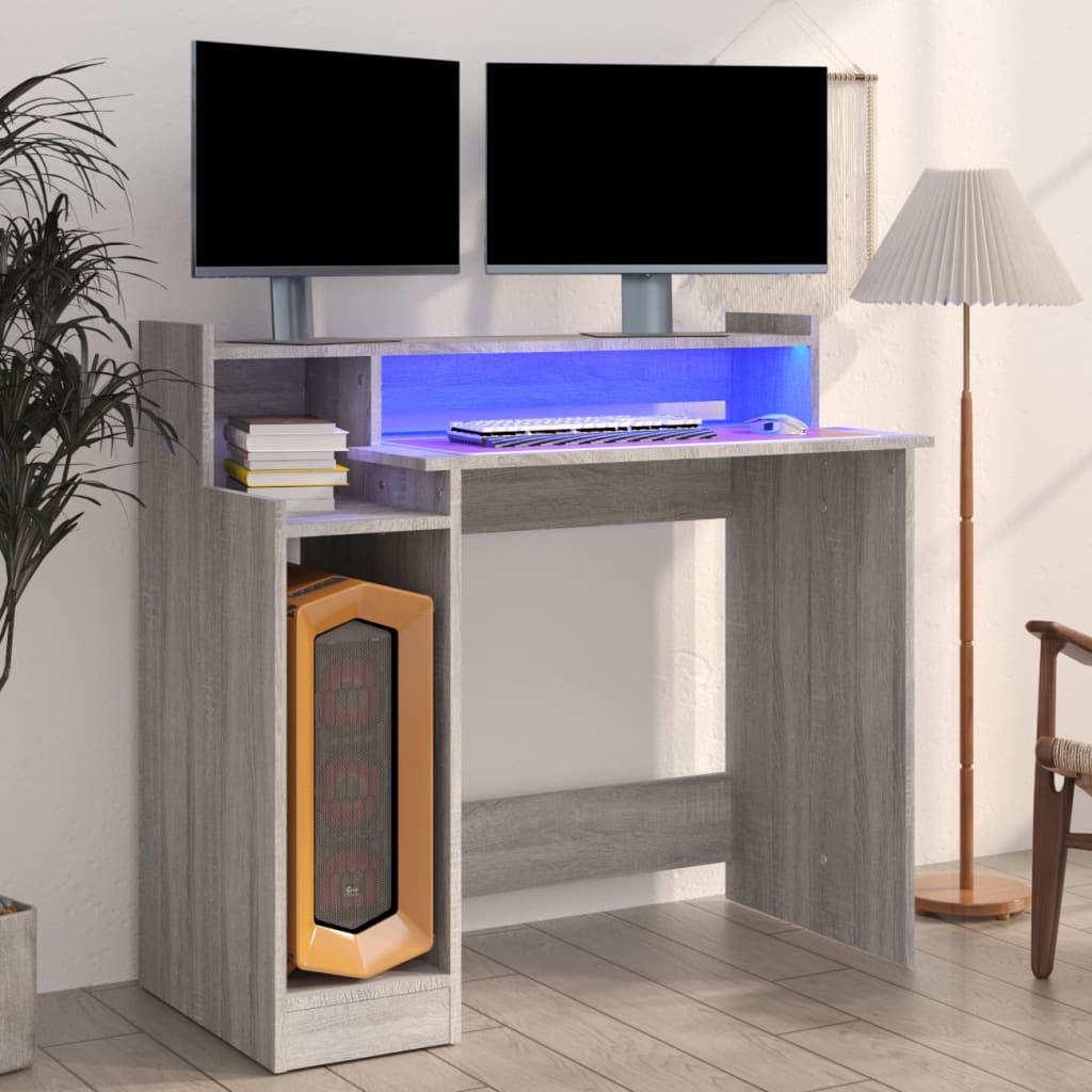 Schreibtisch mit LEDs Grau Sonoma 97x90x45 cm Holzwerkstoff