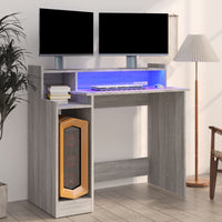 Thumbnail for Schreibtisch mit LEDs Grau Sonoma 97x90x45 cm Holzwerkstoff