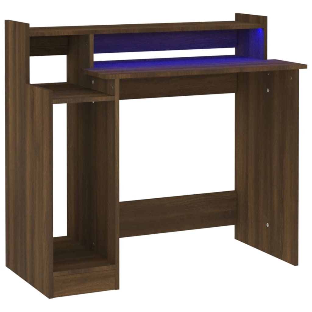 Schreibtisch mit LEDs Braun Eiche 97x90x45 cm Holzwerkstoff
