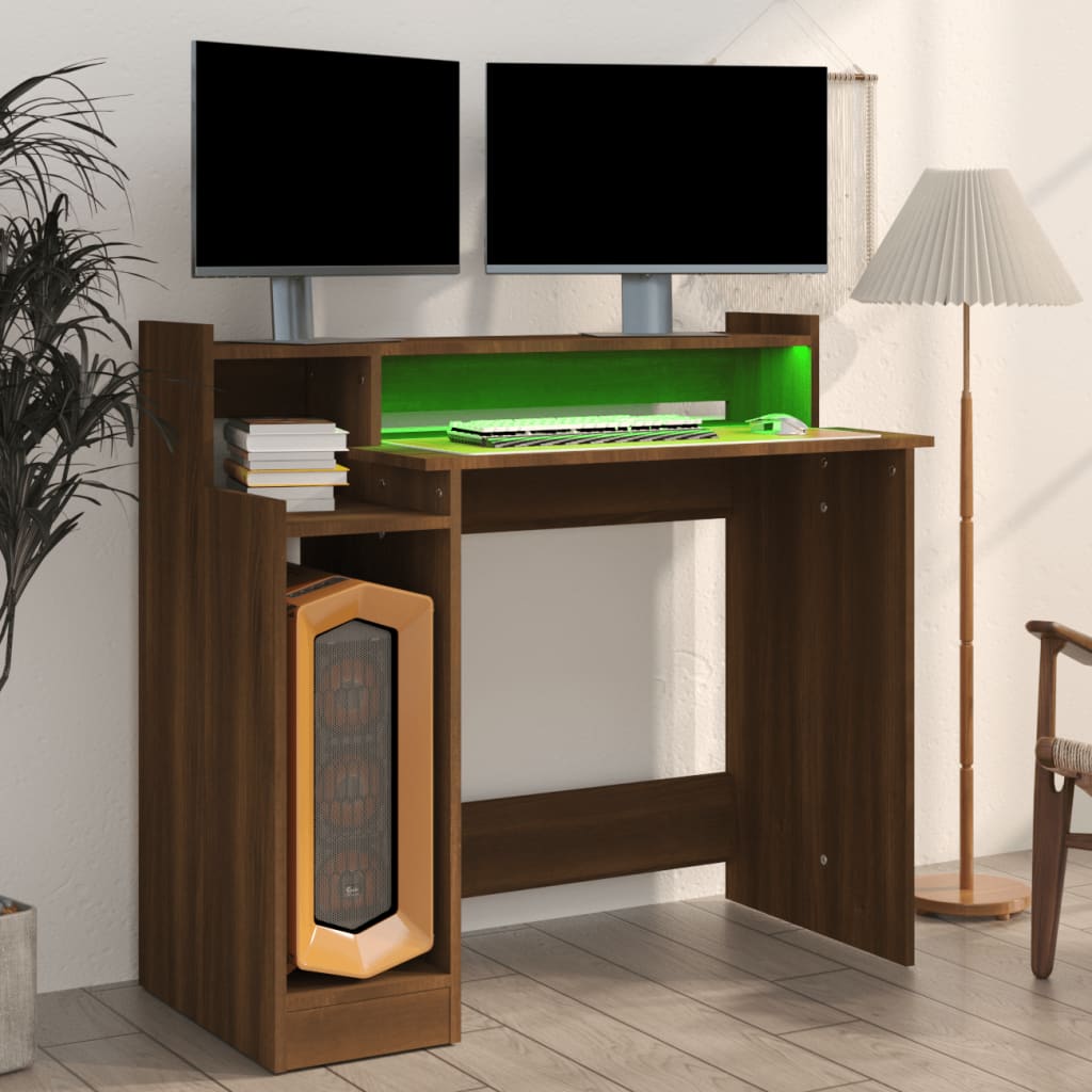 Schreibtisch mit LEDs Braun Eiche 97x90x45 cm Holzwerkstoff