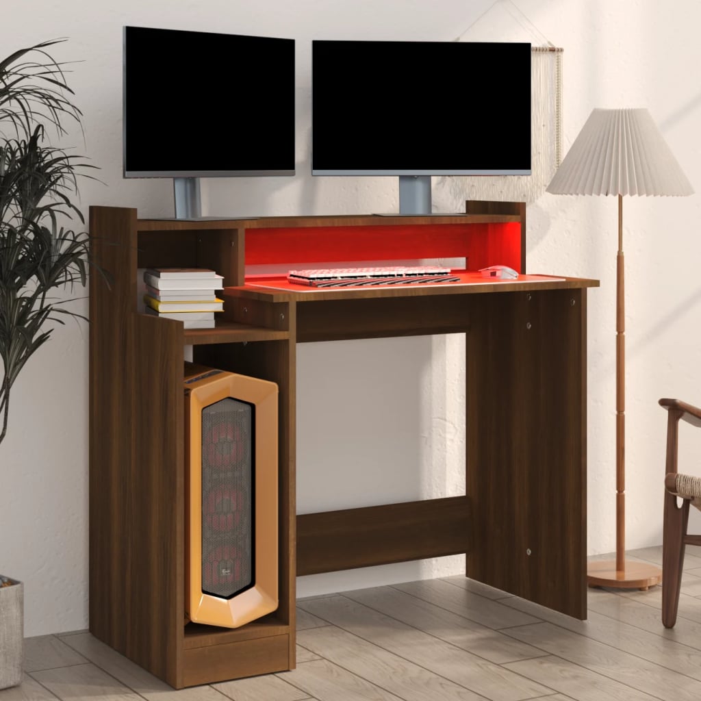 Schreibtisch mit LEDs Braun Eiche 97x90x45 cm Holzwerkstoff